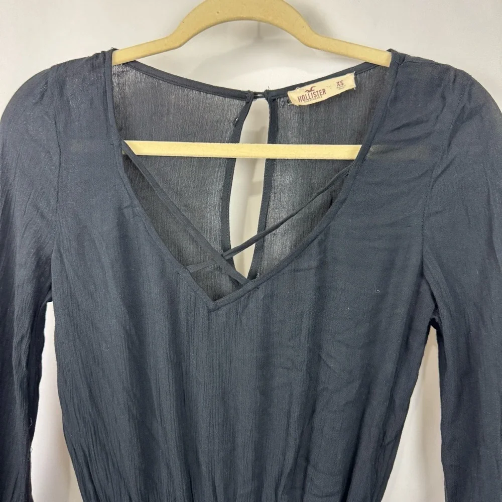 Hollister Sz XS Black Long Sleeve Bell Sleeves Short Romper Viscose Whimsigoth